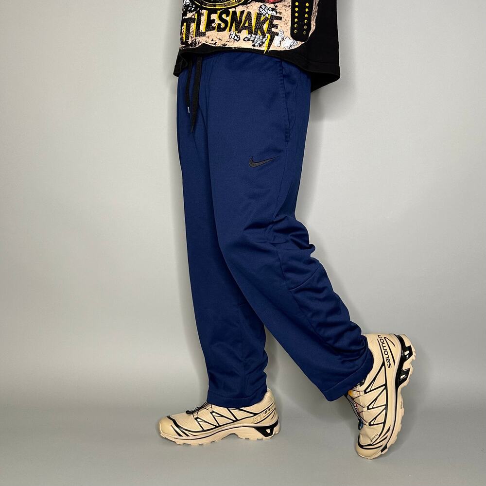 Vintage Y2K Nike Sweatpants Mens L Baggy Wide Leg Navy Blue Black Swoosh